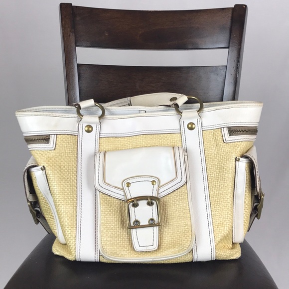 Coach Handbags - Coach White leather and Straw Shoulder bag